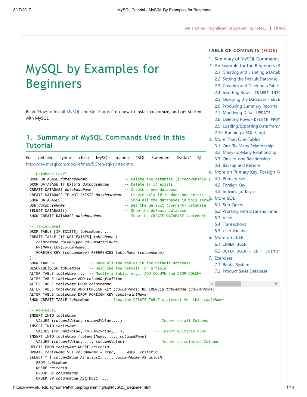 Mysql by Examples for Beginners