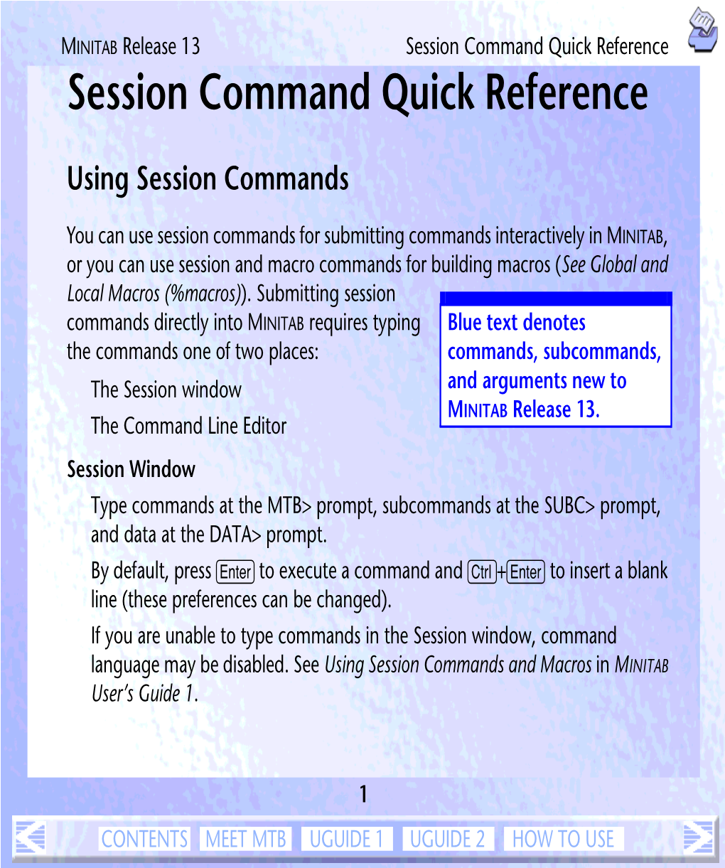 Session Command Quick Reference Session Command Quick Reference