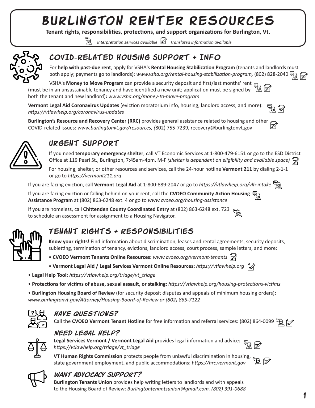 Burlington Renter Resources Tenant Rights, Responsibilities, Protections, and Support Organizations for Burlington, Vt