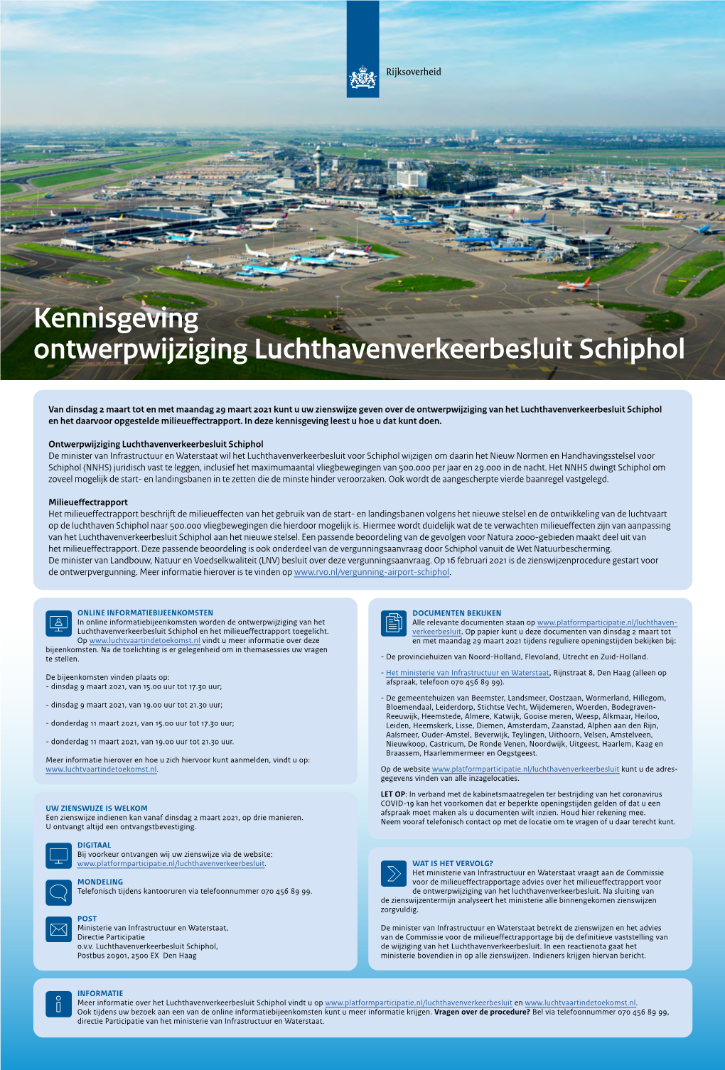Kennisgeving Ontwerpwijziging Luchthavenverkeerbesluit Schiphol