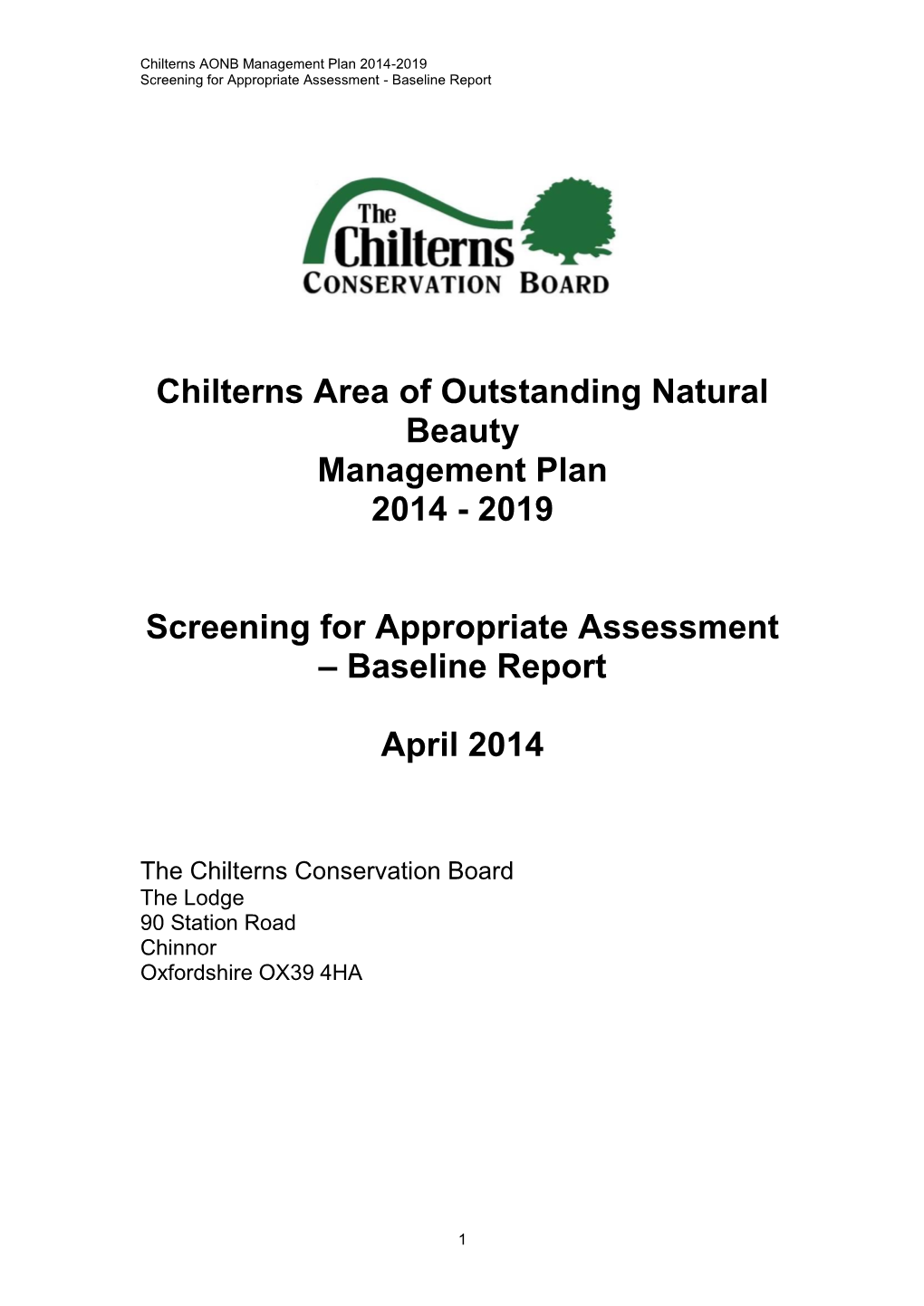 Appropriate Assessment of the Chilterns Area of Outstanding