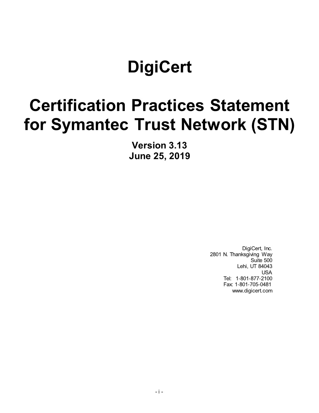 Digicert Certification Practices Statement for Symantec Trust Network (STN)