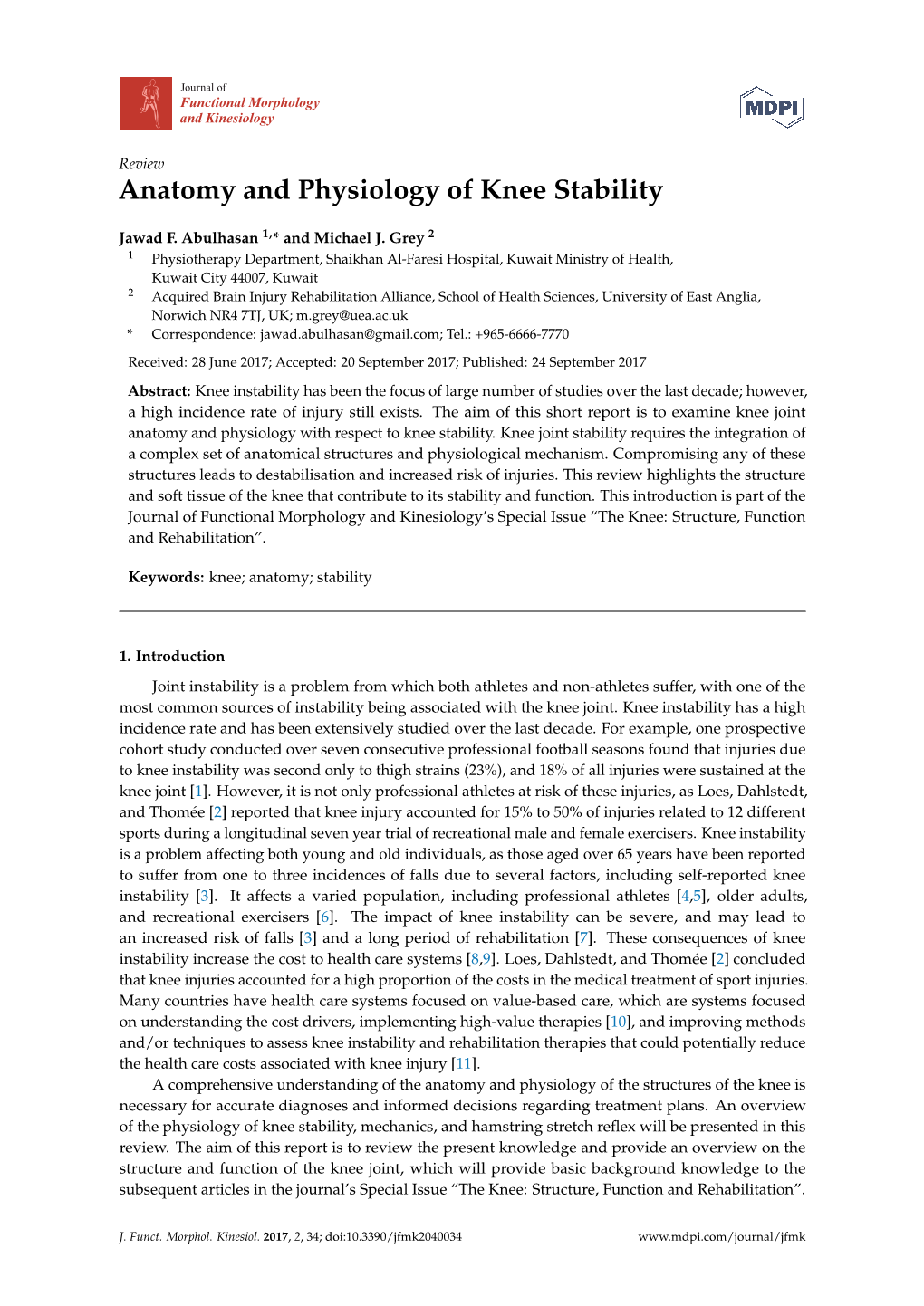 Anatomy and Physiology of Knee Stability