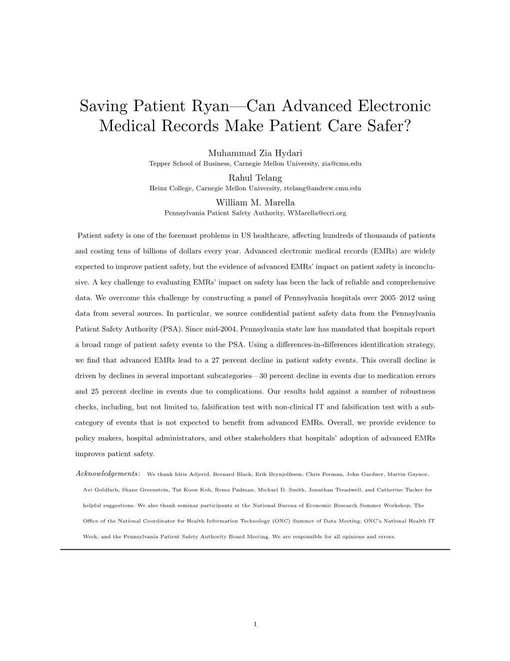 Saving Patient Ryan—Can Advanced Electronic Medical Records Make Patient Care Safer?