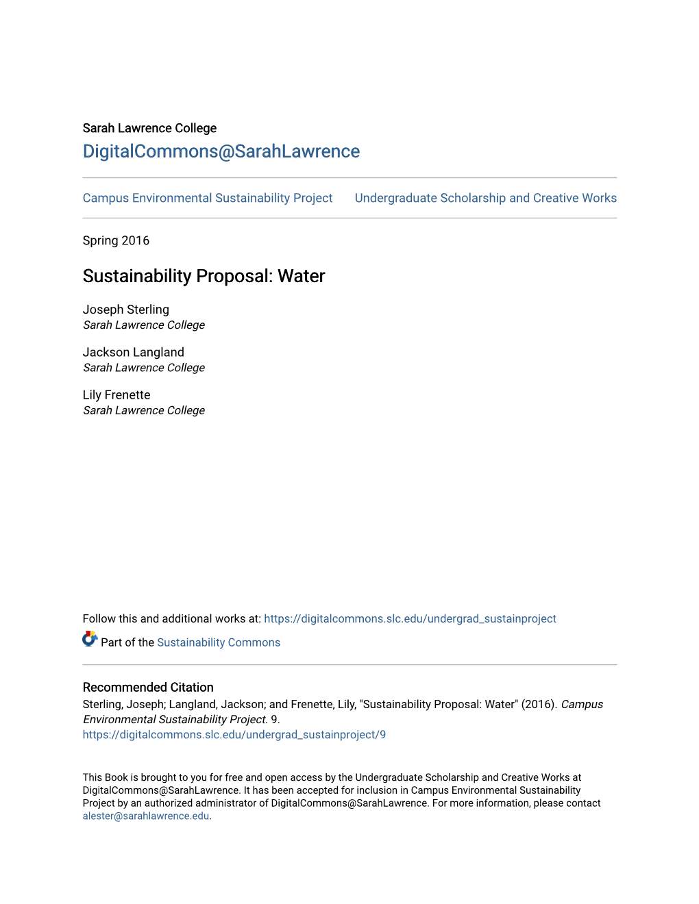 Sustainability Proposal: Water
