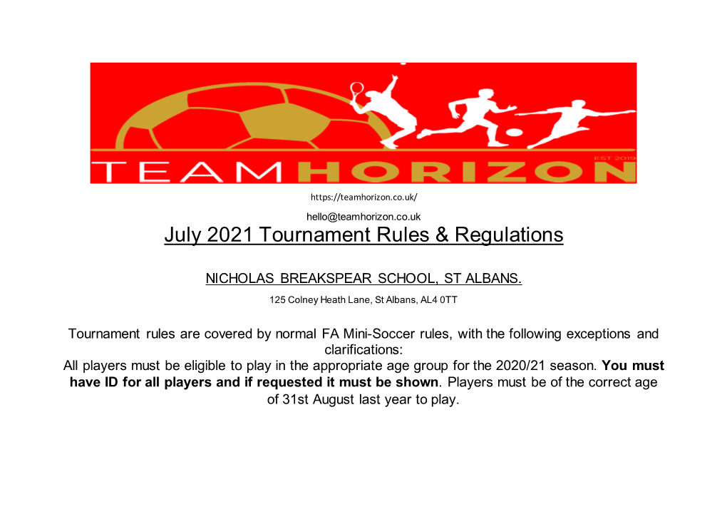 July 2021 Tournament Rules & Regulations