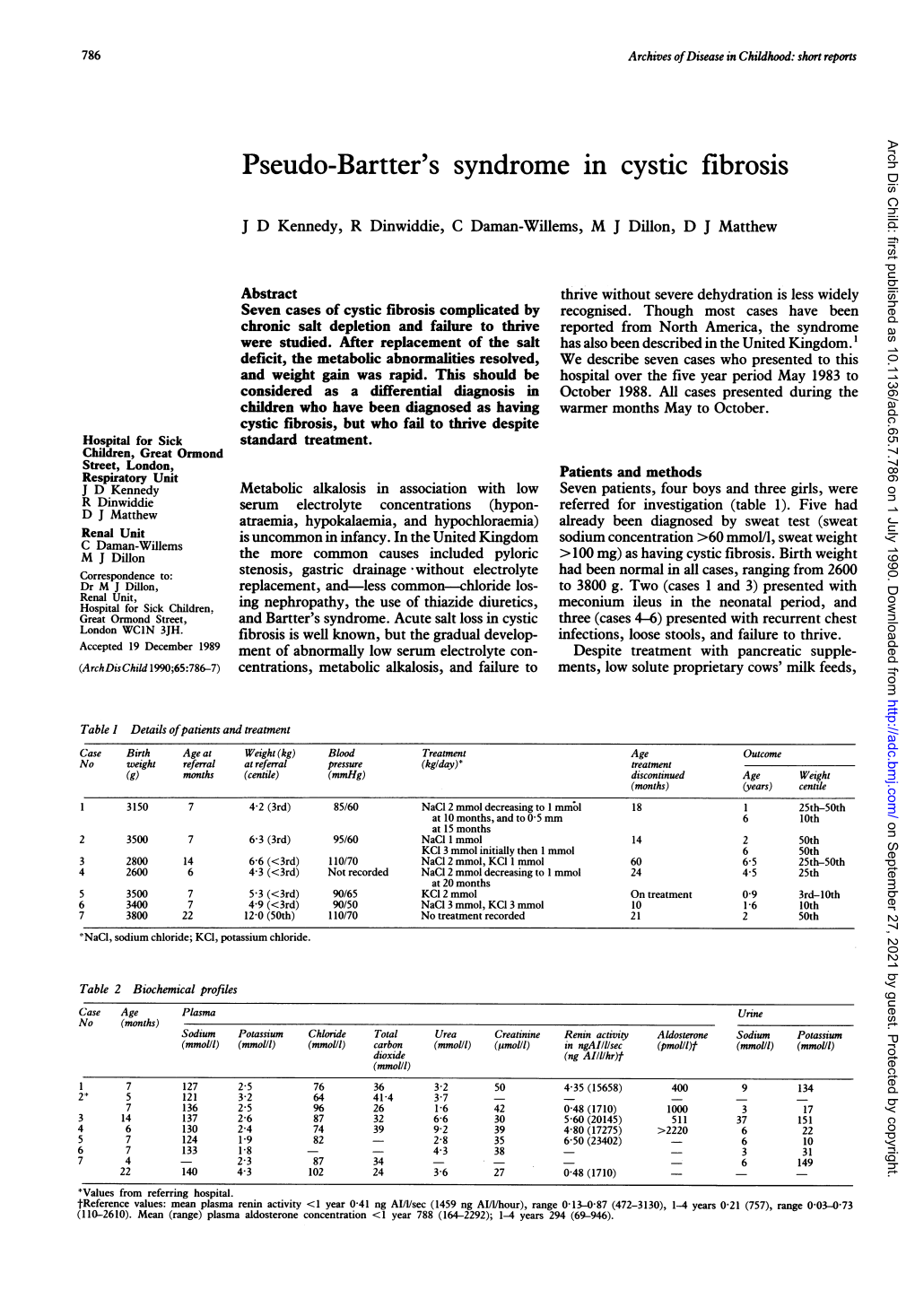 Pseudo-Bartter's Syndrome in Cystic Fibrosis