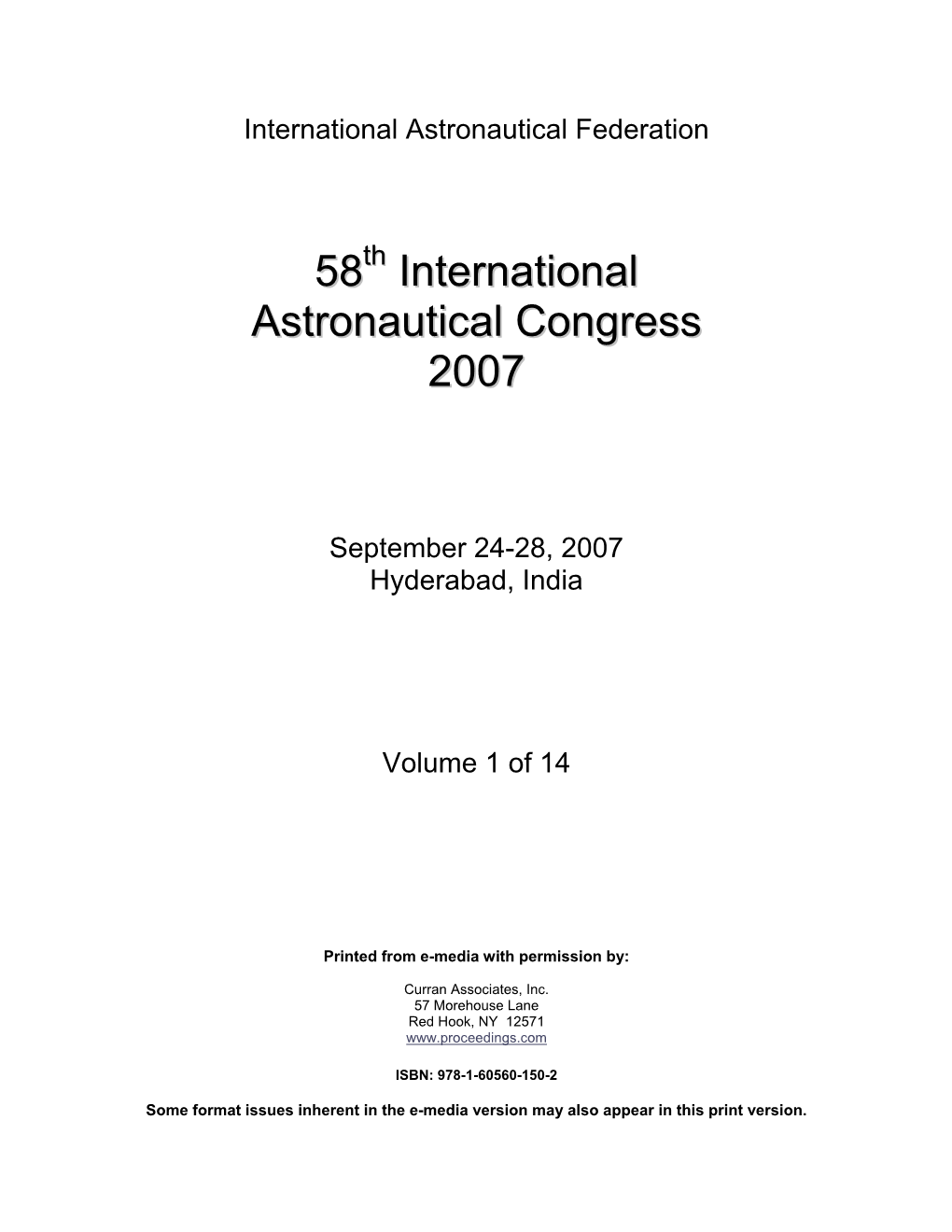 58 International Astronautical Congress 2007