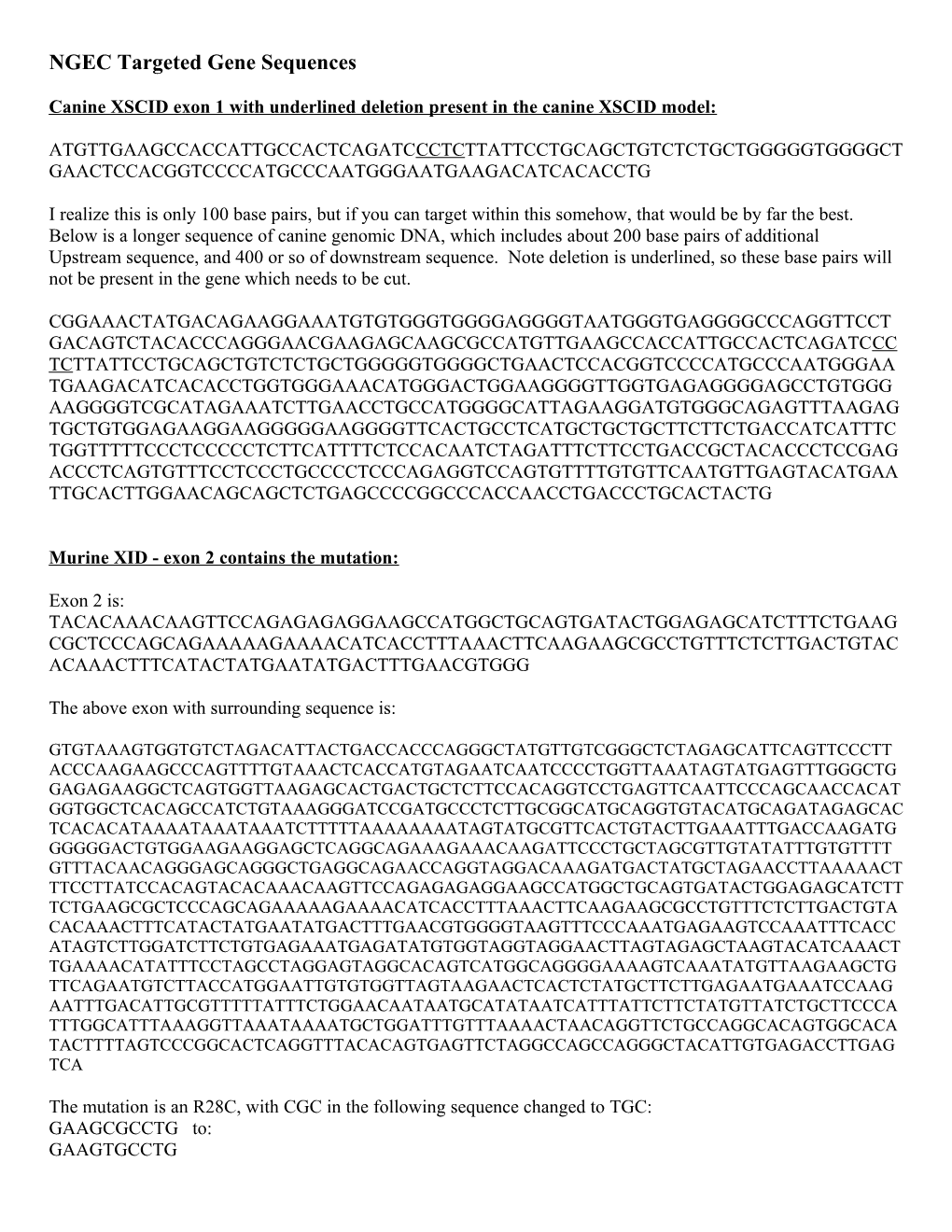 NGEC Targeted Gene Sequences