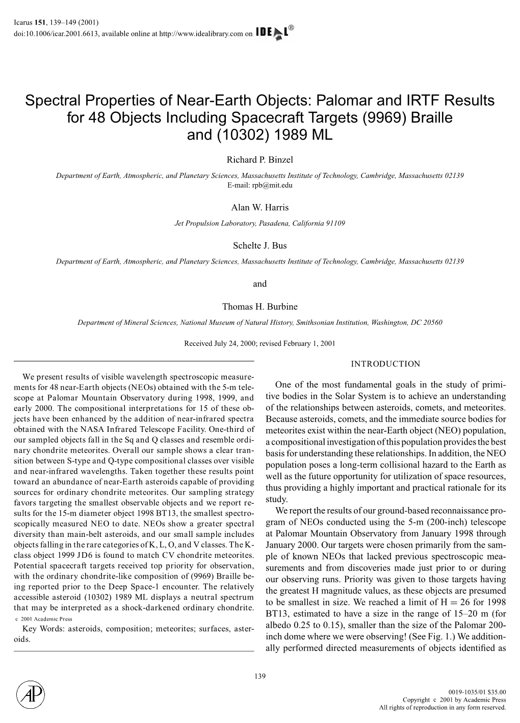 Palomar and IRTF Results for 48 Objects Including Spacecraft Targets (9969) Braille and (10302) 1989 ML