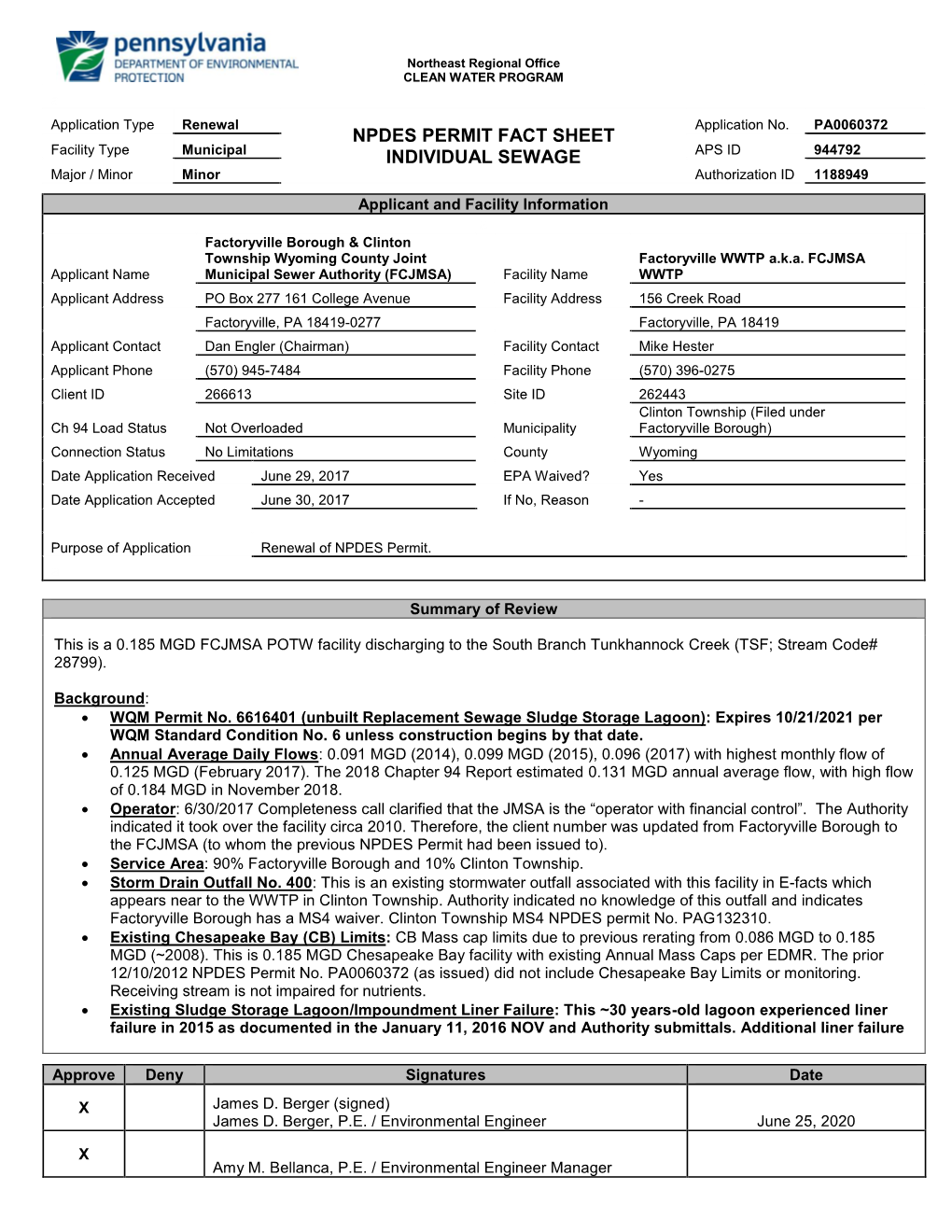 Npdes Permit Fact Sheet Individual Sewage