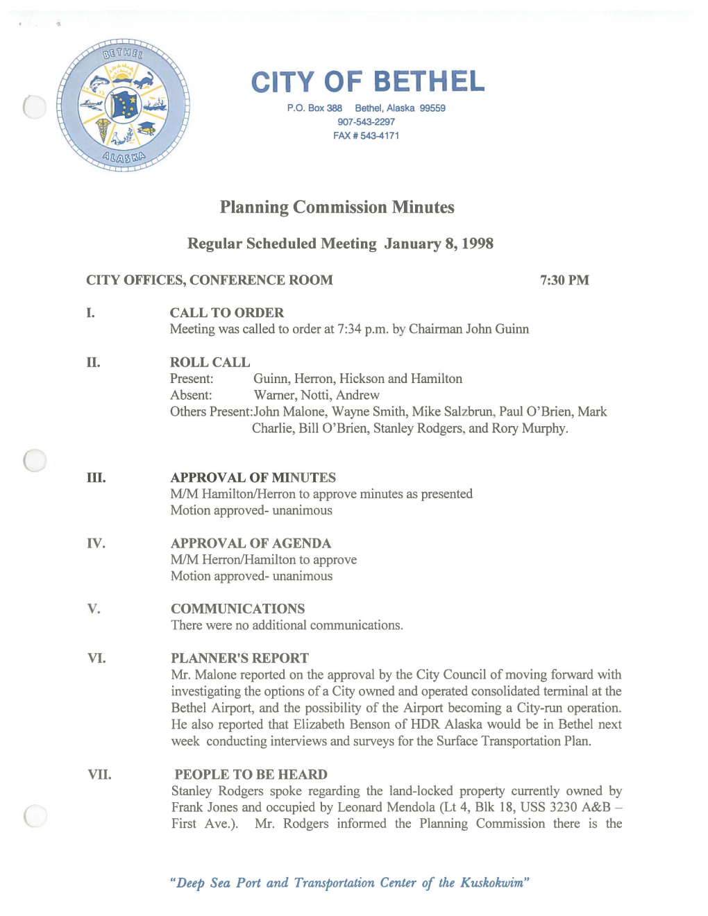 Planning Commission Meeting Minutes