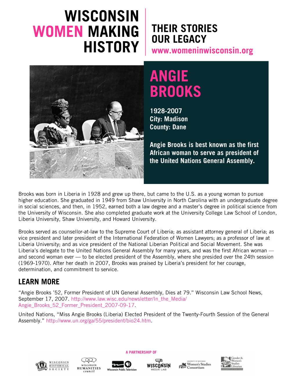 Angie Brooks Wisconsin Women Making History