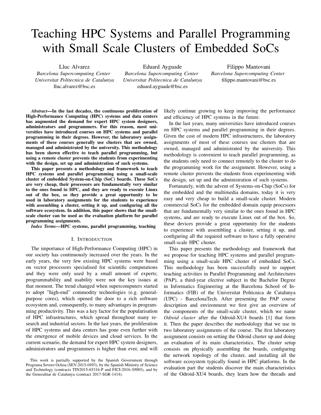 Teaching HPC Systems and Parallel Programming with Small Scale Clusters of Embedded Socs