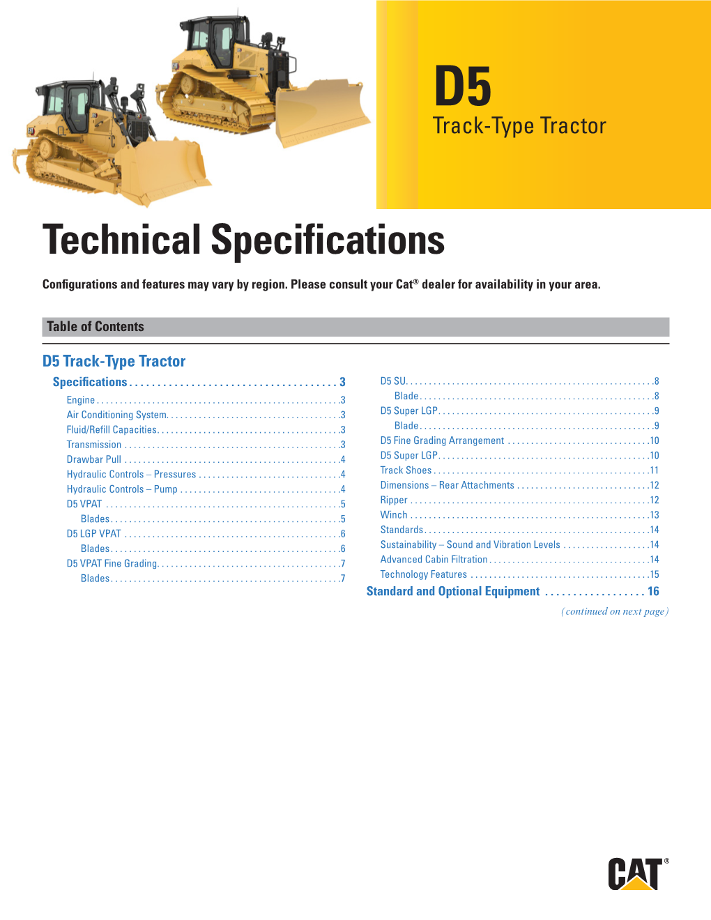 Technical Specifications for D5 Track-Type Tractor AEXQ2535-01