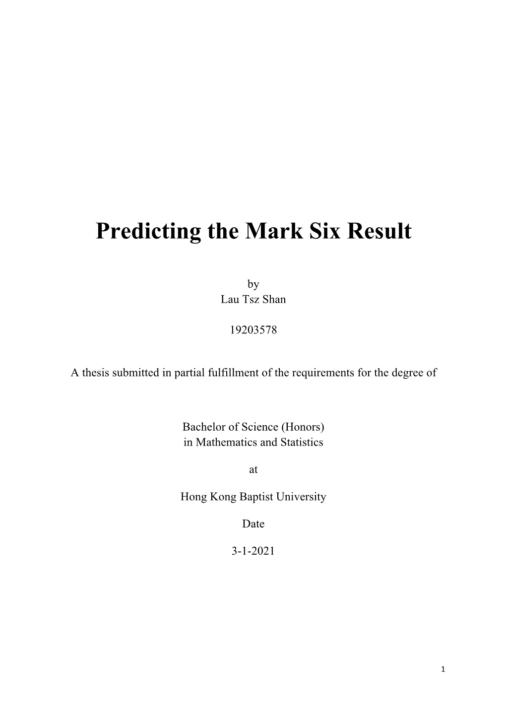 Predicting the Mark Six Result