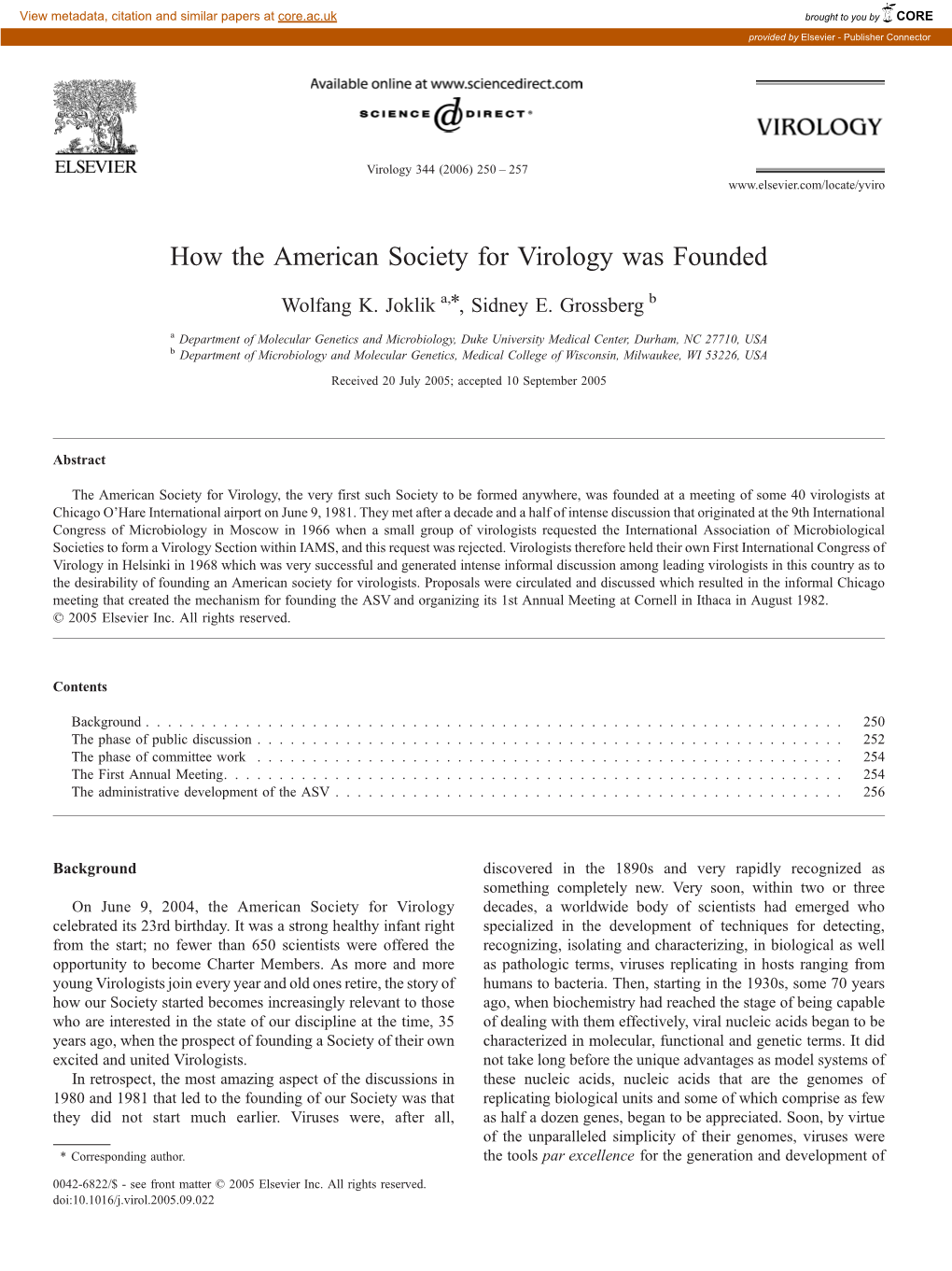 How the American Society for Virology Was Founded