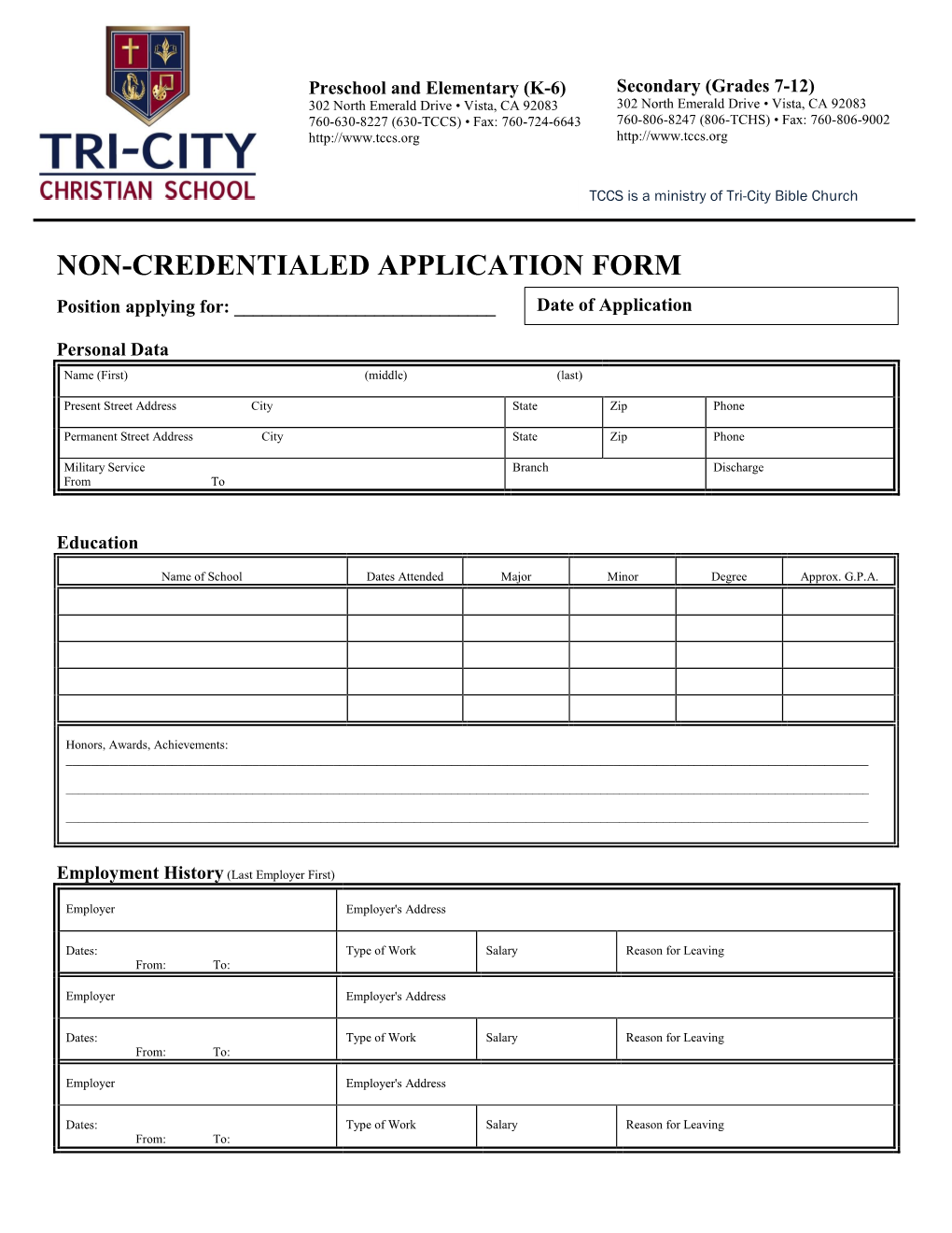 Non-Credentialed Application Form