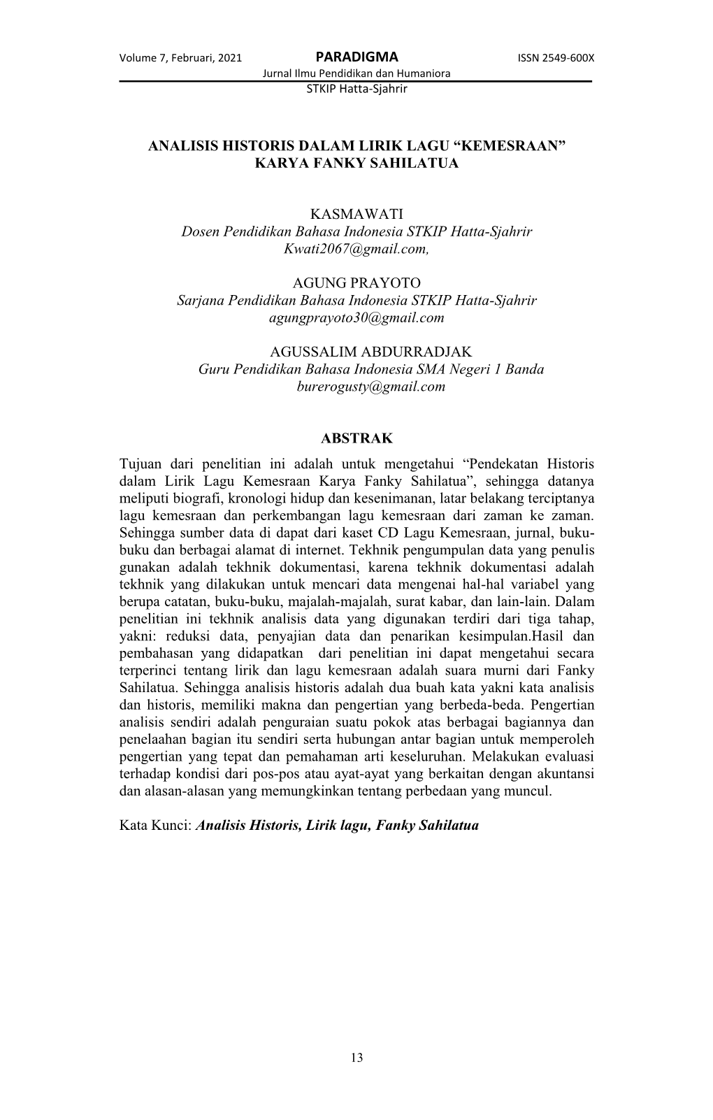 PARADIGMA ISSN 2549-600X Jurnal Ilmu Pendidikan Dan Humaniora STKIP Hatta-Sjahrir