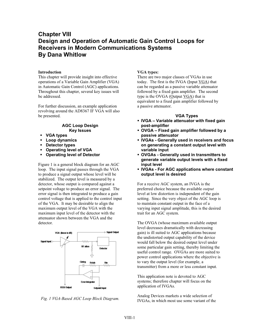 Chapter VIII: Design and Operation of Automatic Gain Control Loops For