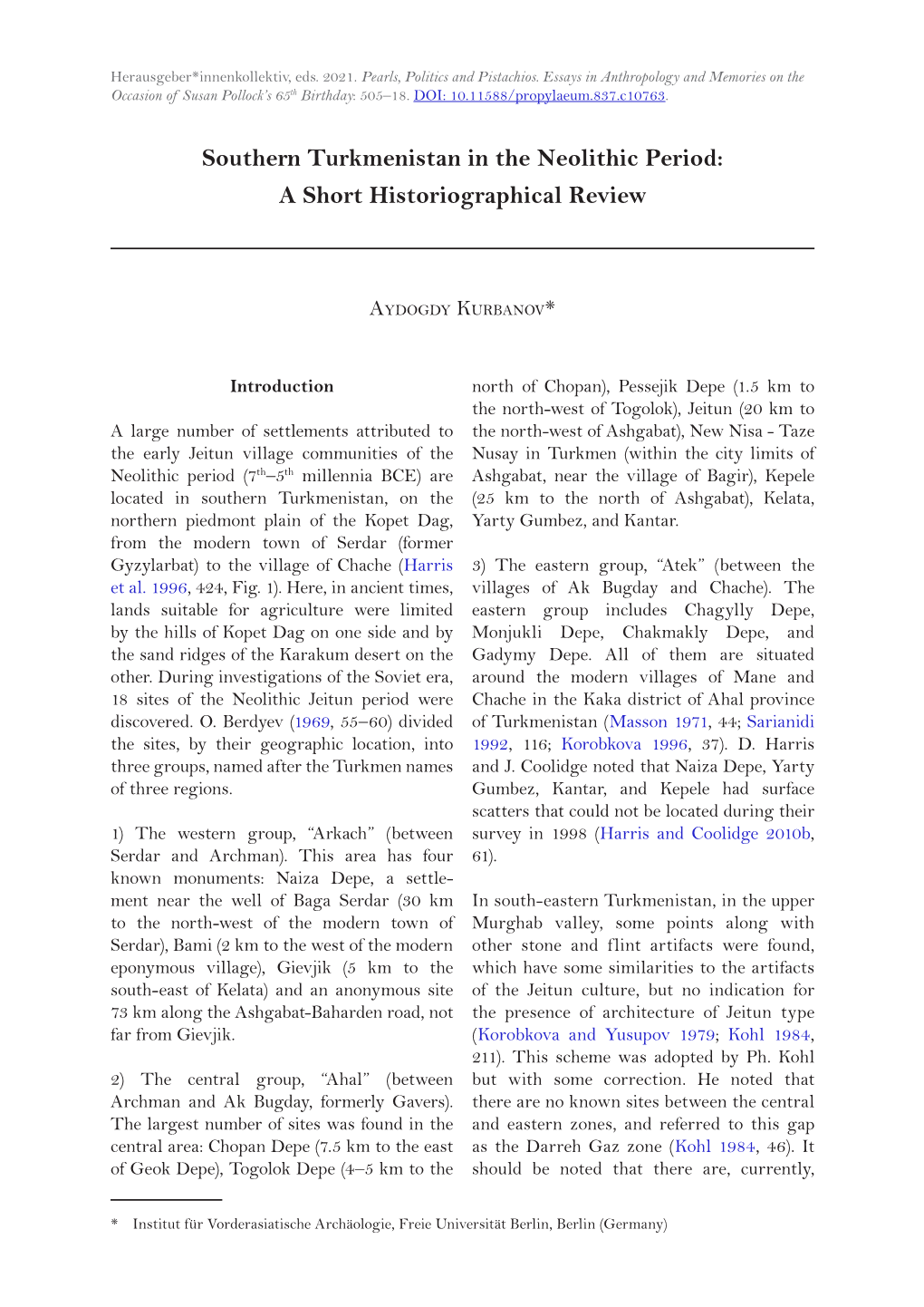 Southern Turkmenistan in the Neolithic Period: a Short Historiographical Review