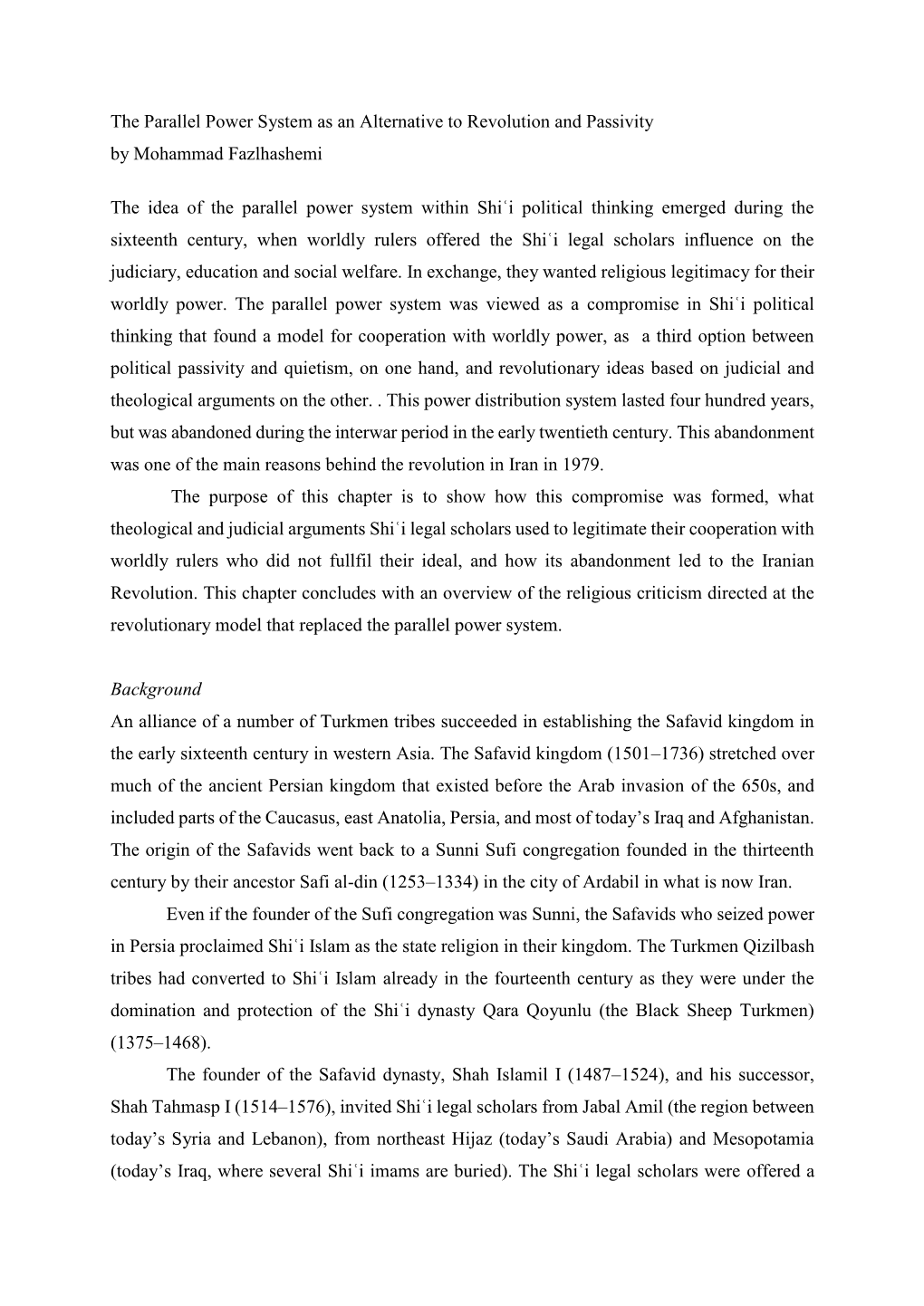 The Parallel Power System As an Alternative to Revolution and Passivity by Mohammad Fazlhashemi