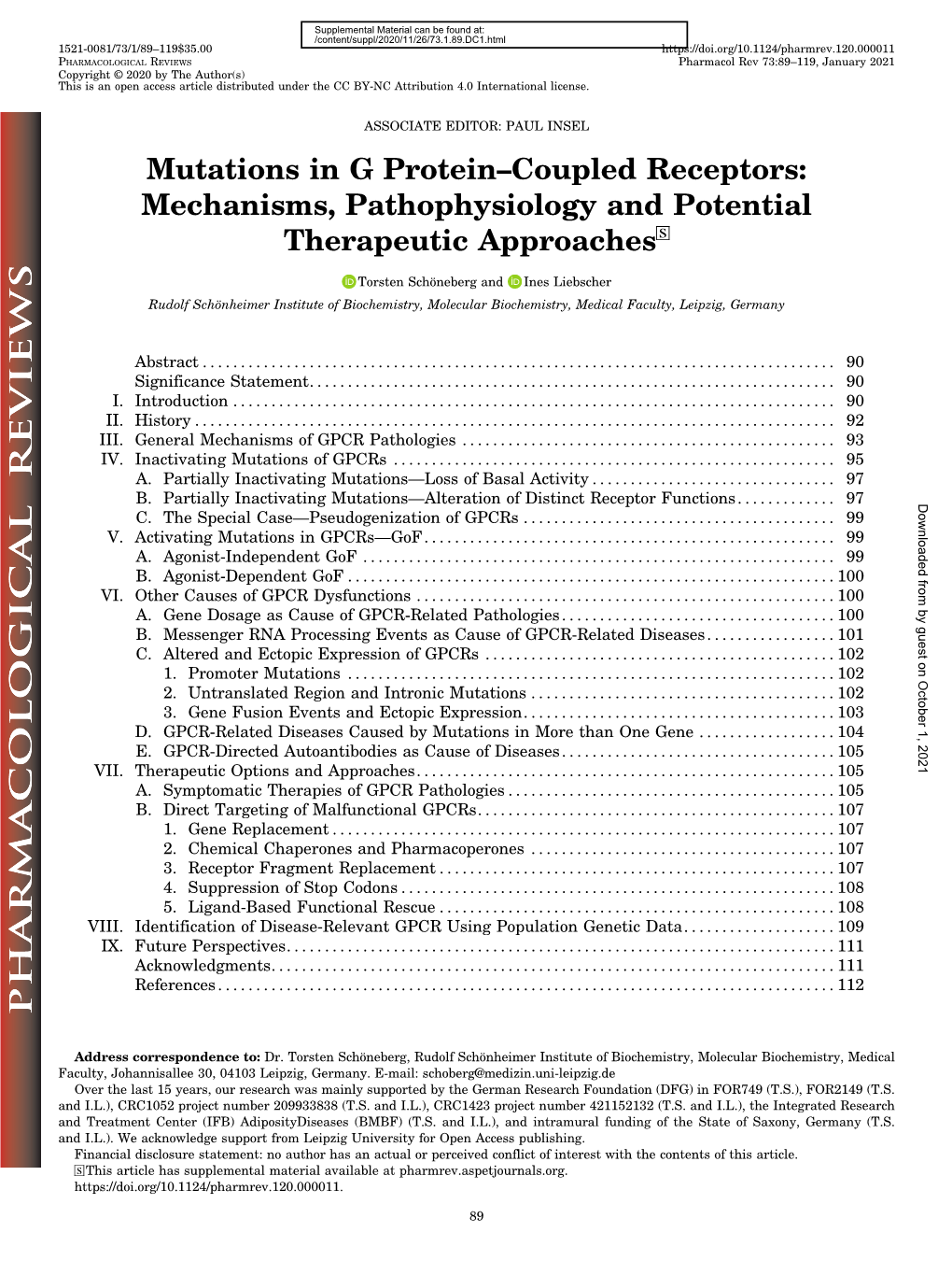 Mutations in G Protein–Coupled Receptors: Mechanisms, Pathophysiology and Potential Therapeutic Approachess