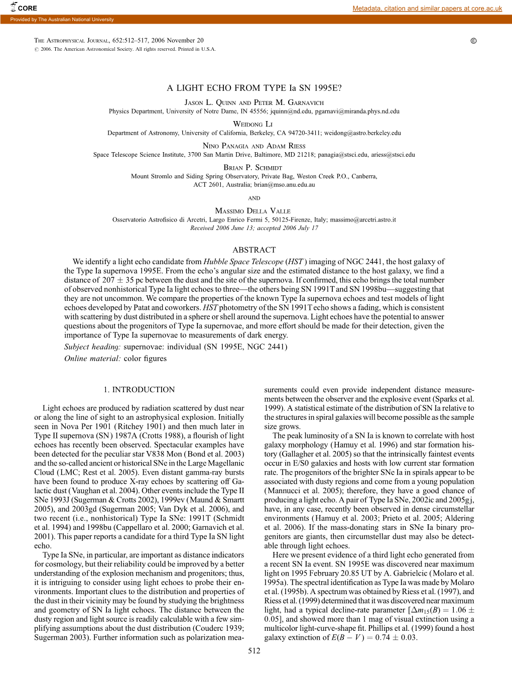 A LIGHT ECHO from TYPE Ia SN 1995E? Jason L