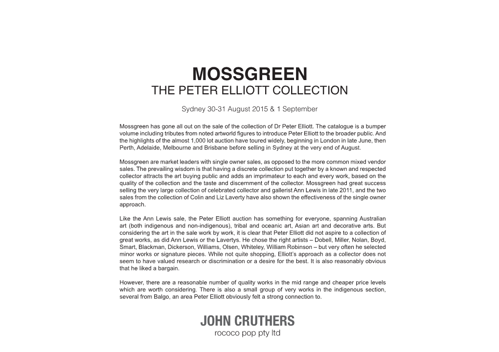 MOSSGREEN the PETER ELLIOTT COLLECTION Sydney 30-31 August 2015 & 1 September