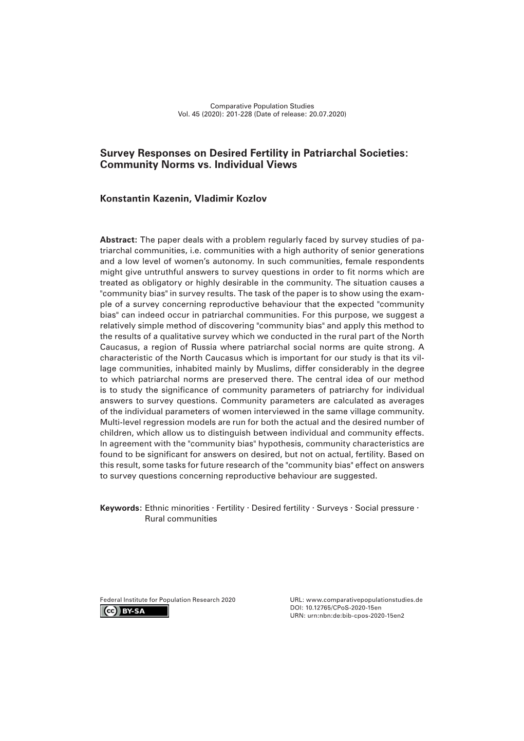 Survey Responses on Desired Fertility in Patriarchal Societies: Community Norms Vs