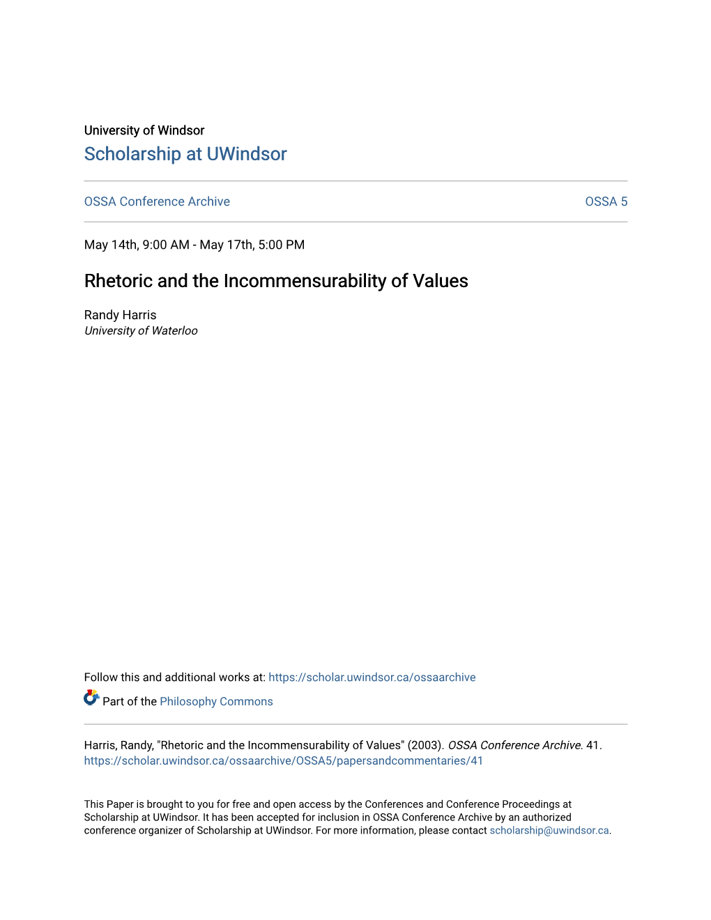 Rhetoric and the Incommensurability of Values