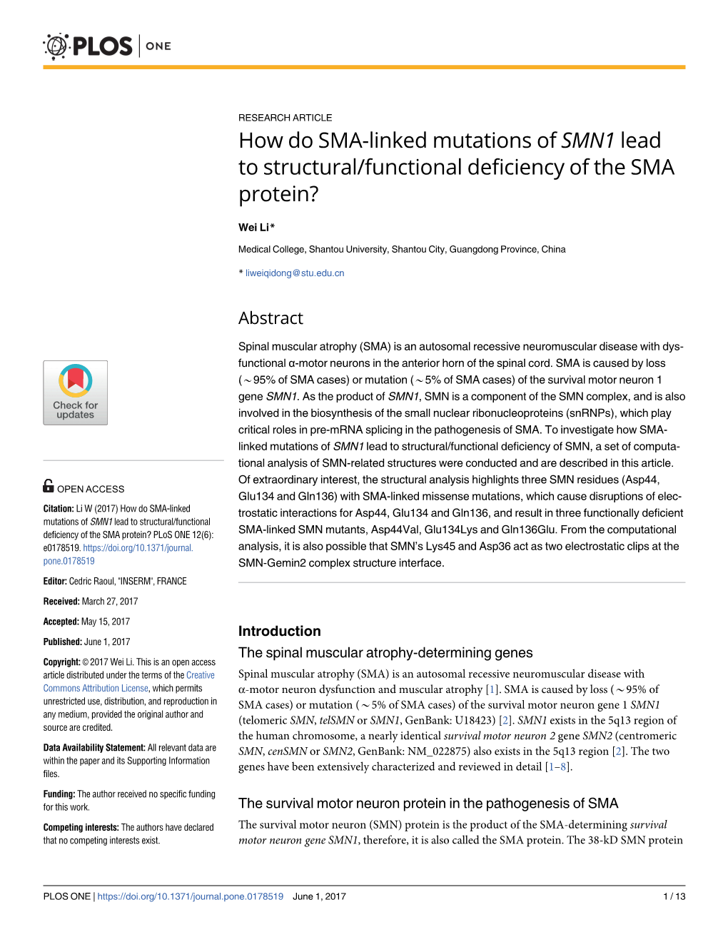 How Do SMA-Linked Mutations of SMN1 Lead to Structural/Functional Deficiency of the SMA Protein?