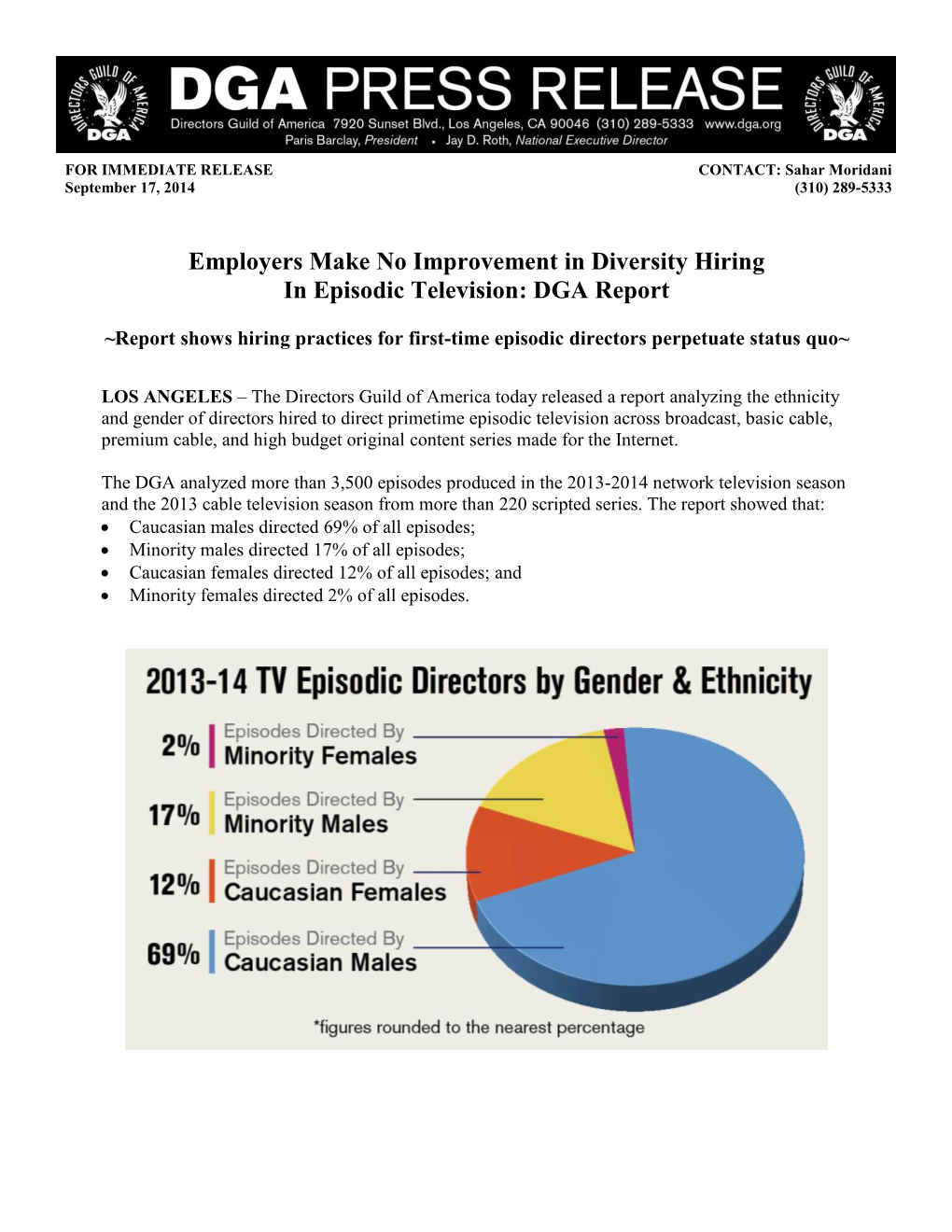 Employers Make No Improvement in Diversity Hiring in Episodic Television: DGA Report