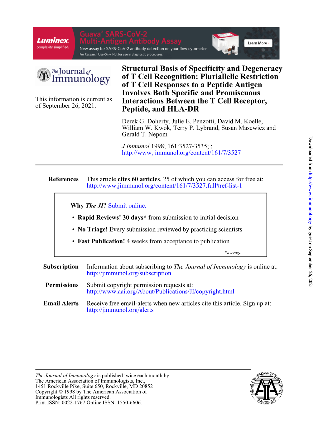 Peptide, and HLA-DR Interactions Between the T Cell Receptor