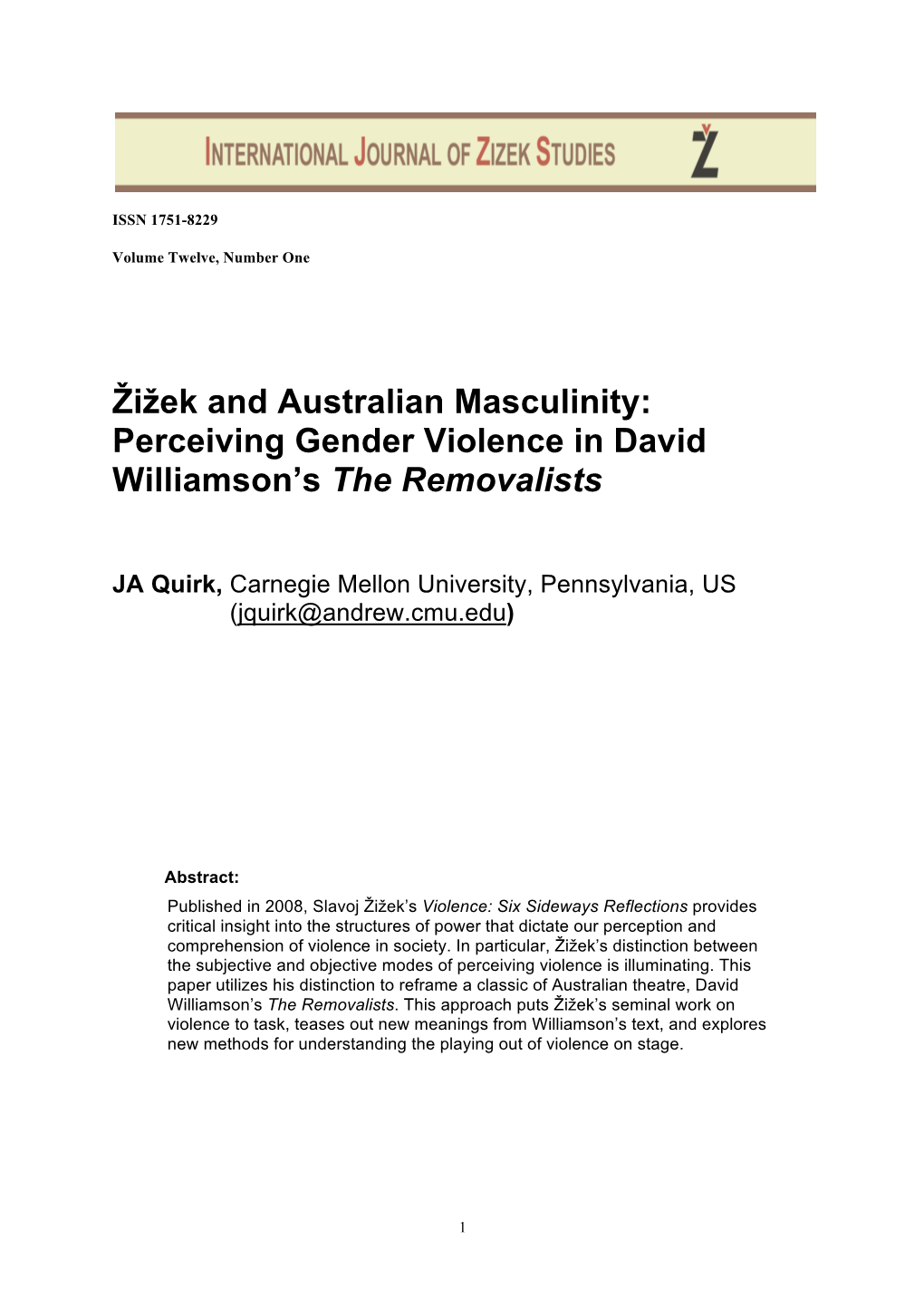 Perceiving Gender Violence in David Williamson's the Removalists