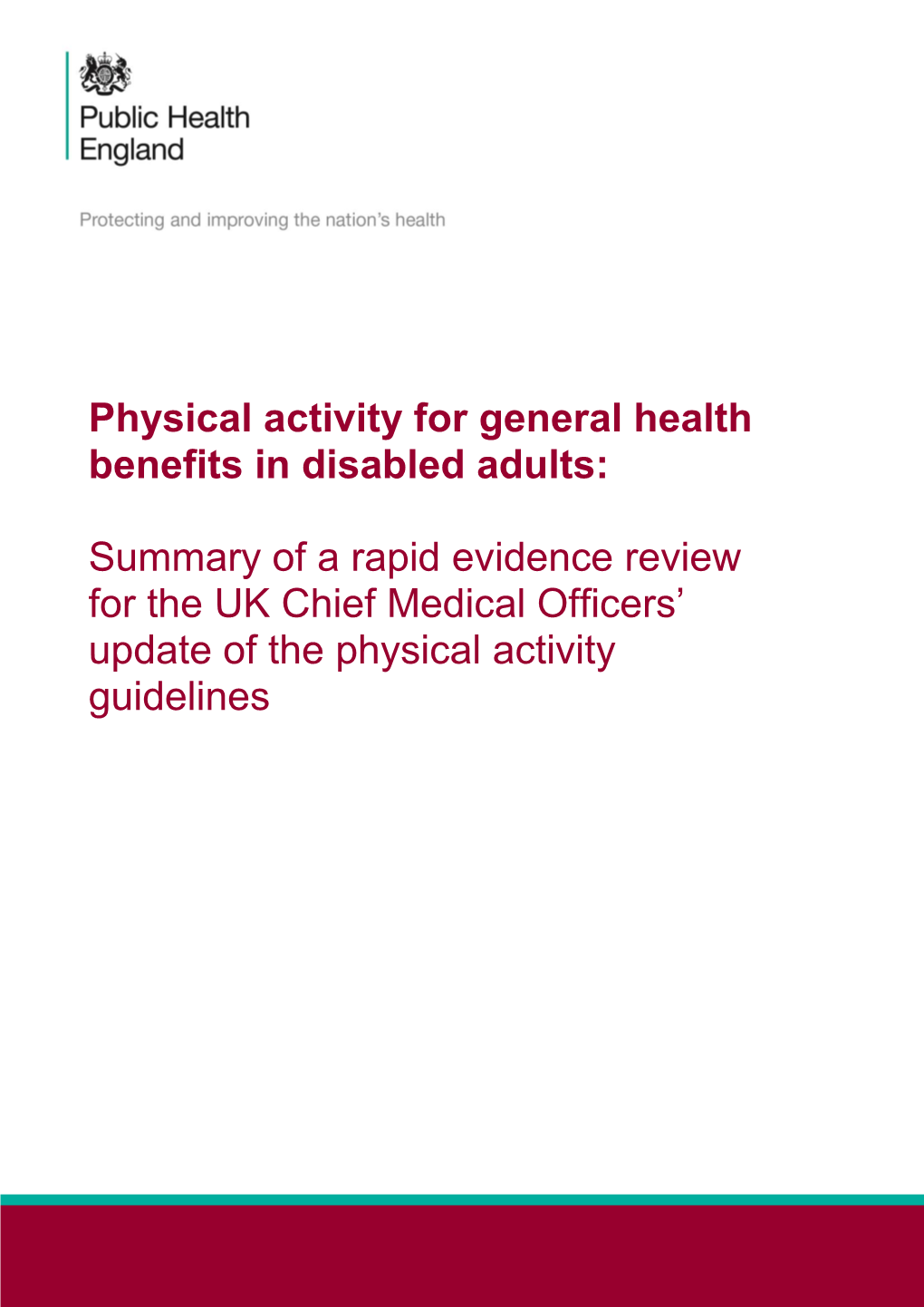 Physical Activity for General Health Benefits in Disabled Adults