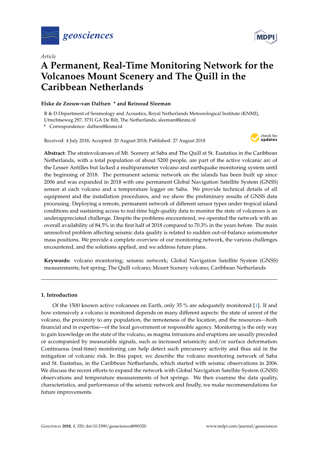 A Permanent, Real-Time Monitoring Network for the Volcanoes Mount Scenery and the Quill in the Caribbean Netherlands