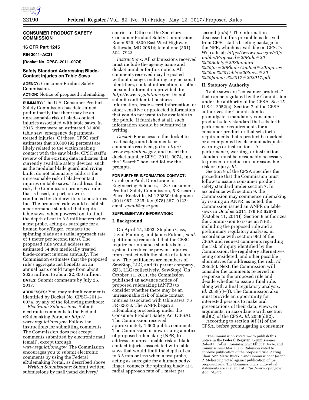 Safety Standard Addressing Blade-Contact