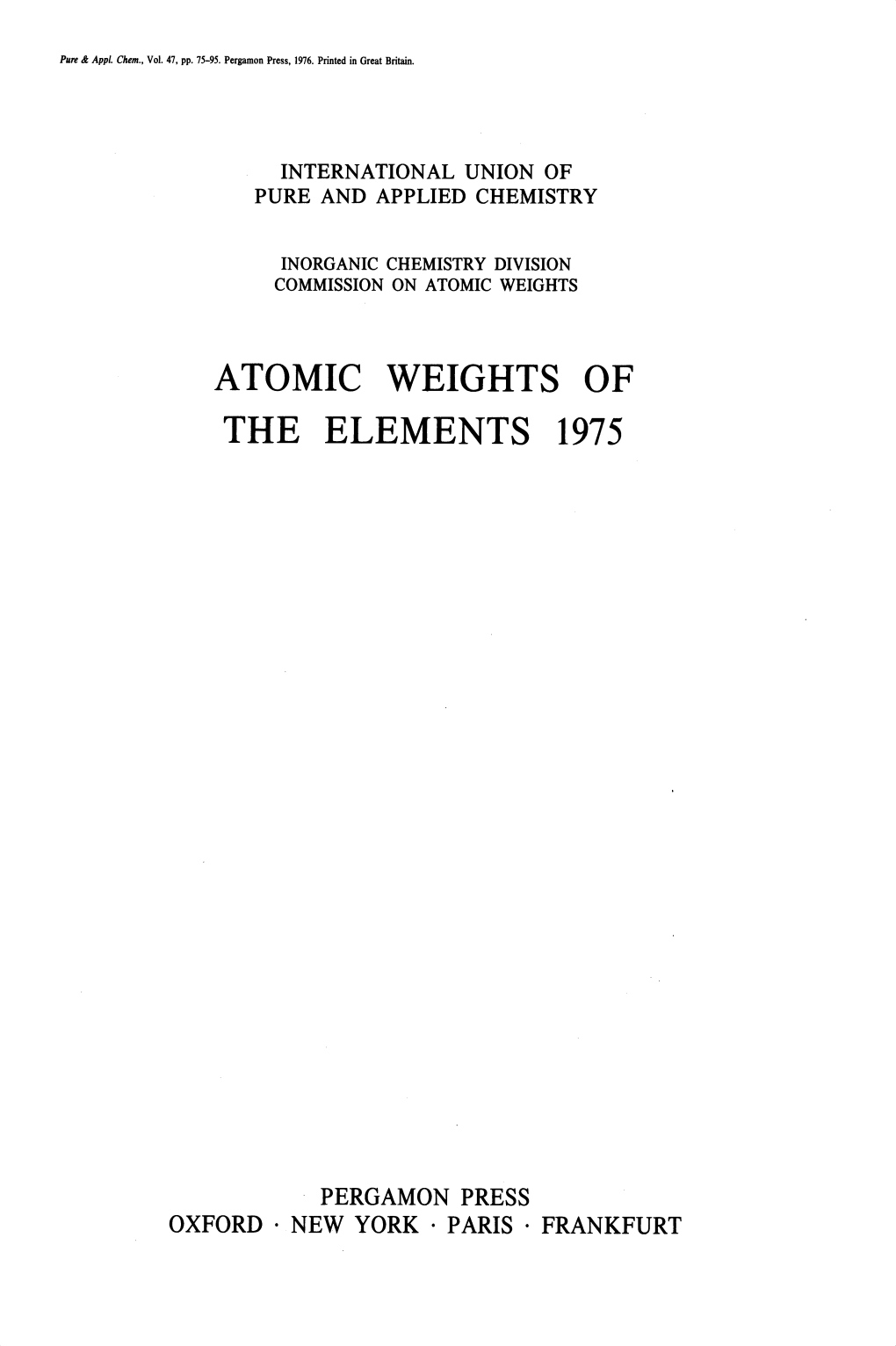 Atomic Weights of the Elements 1975