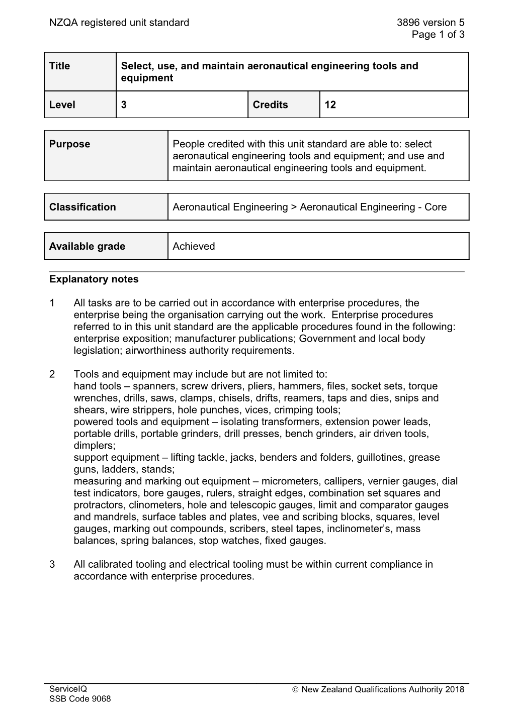 3896 Select, Use, and Maintain Aeronautical Engineering Tools and Equipment