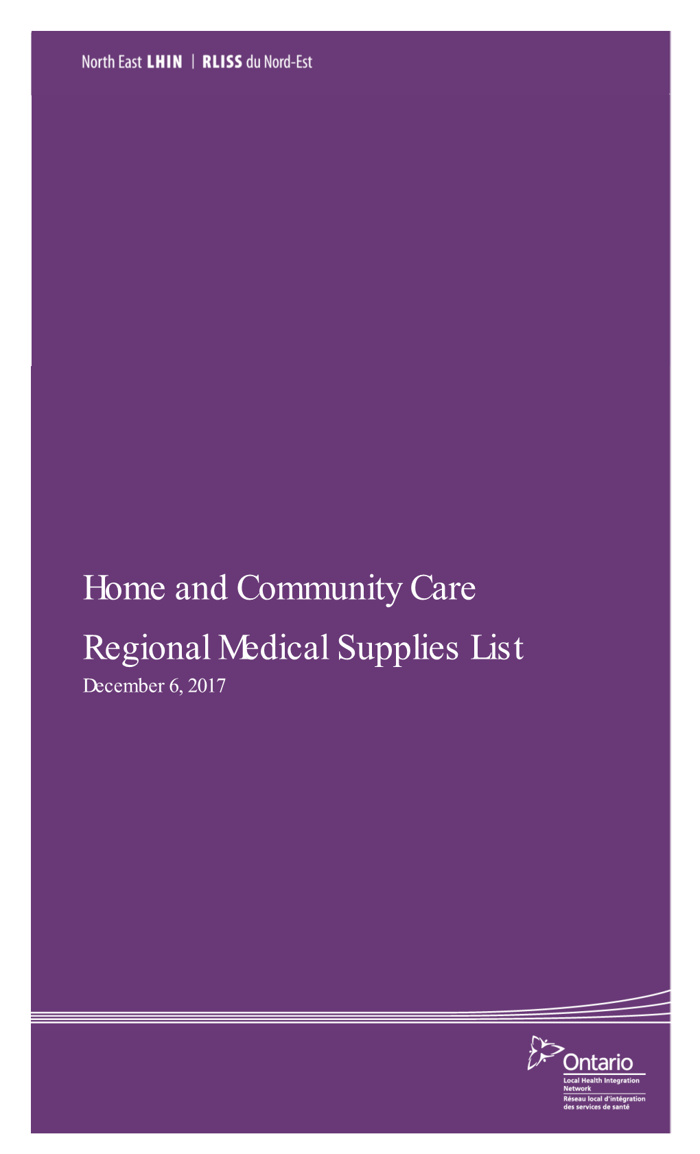 Home and Community Care Regional Medical Supplies List