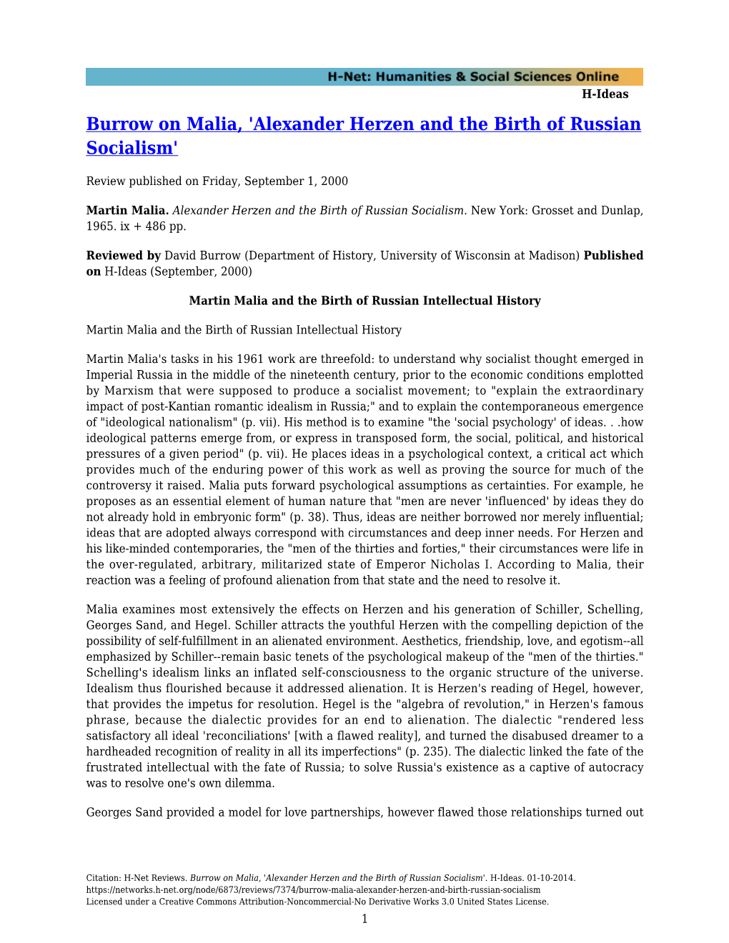 Alexander Herzen and the Birth of Russian Socialism'