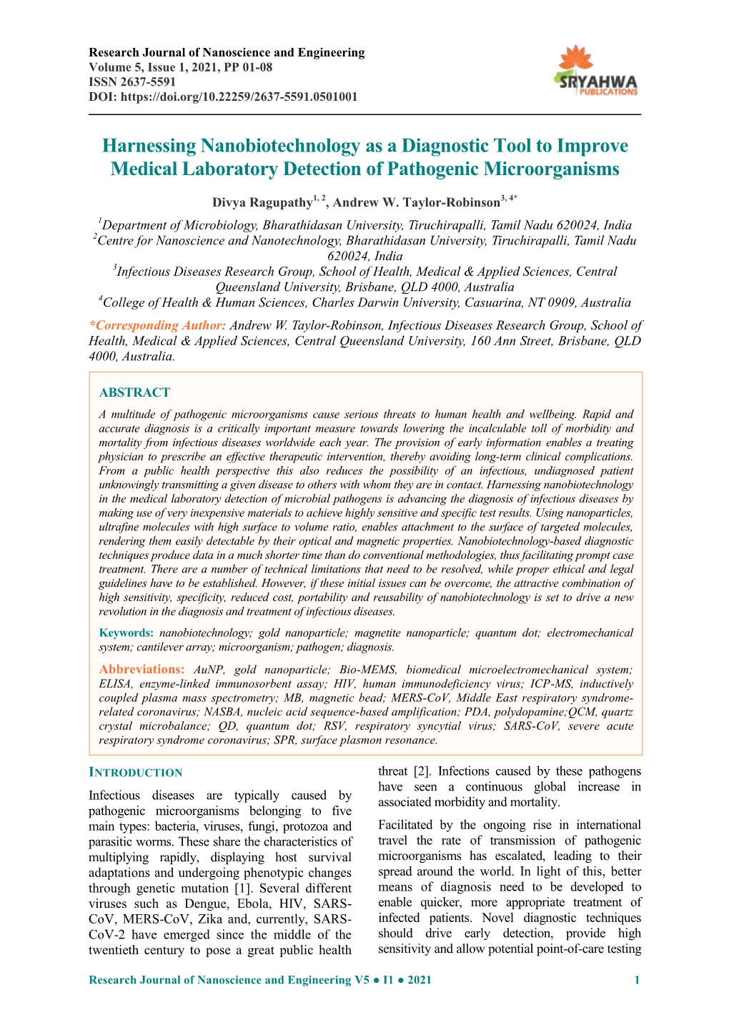 Harnessing Nanobiotechnology As a Diagnostic Tool to Improve Medical Laboratory Detection of Pathogenic Microorganisms