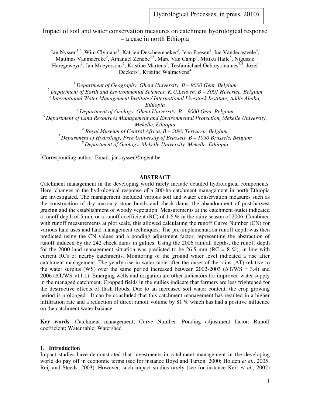 Impact of Soil and Water Conservation Measures on Catchment Hydrological Response – a Case in North Ethiopia