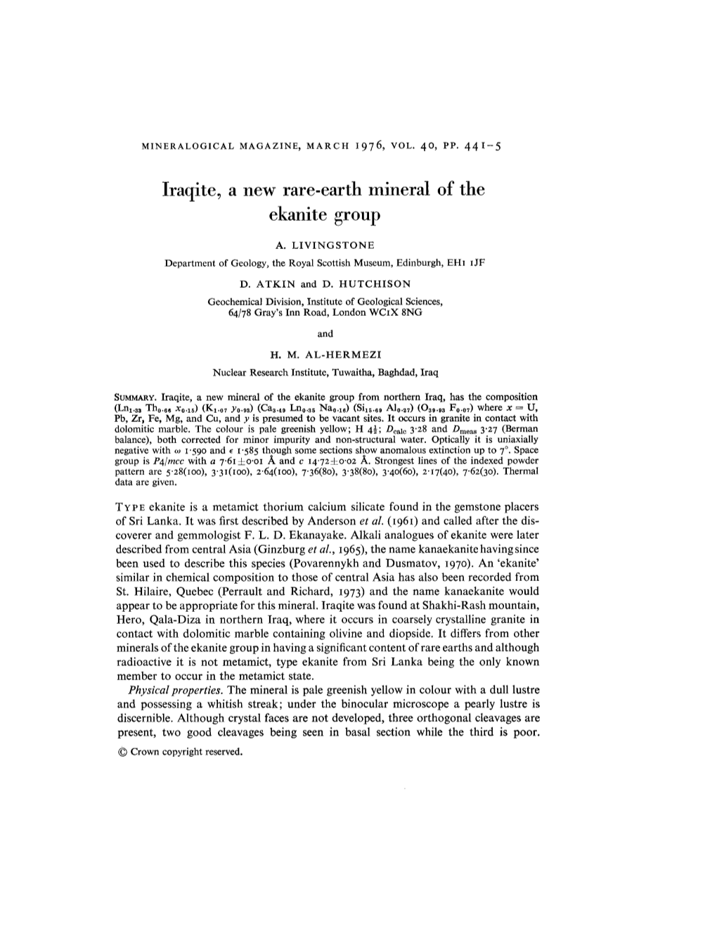 Iraqite, a New Rare-Earth Lnineral of the Ekanite Group