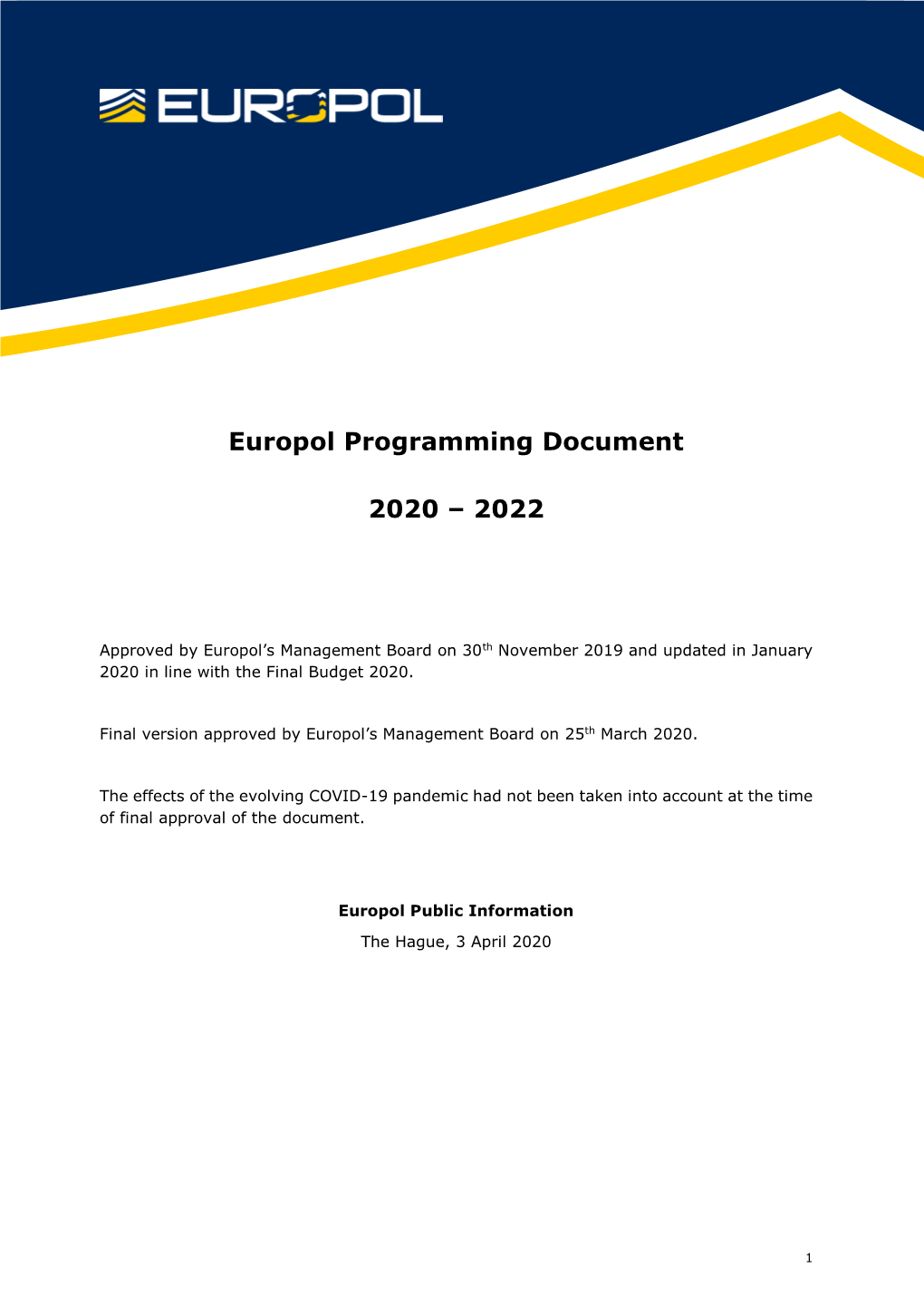 Europol Programming Document 2020 – 2022