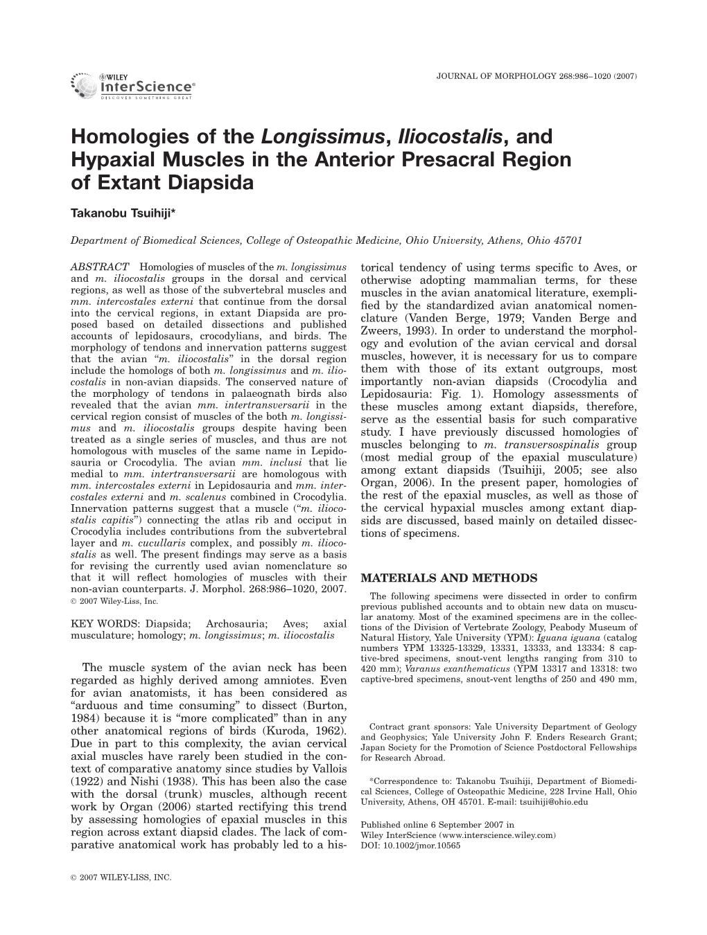 Tsuihiji, T. 2007. Homologies of Longissimus, Iliocostalis, And