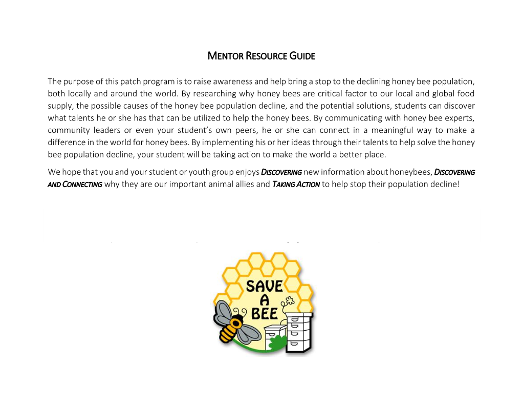 Save a Bee Patch Mentor Resource Guide