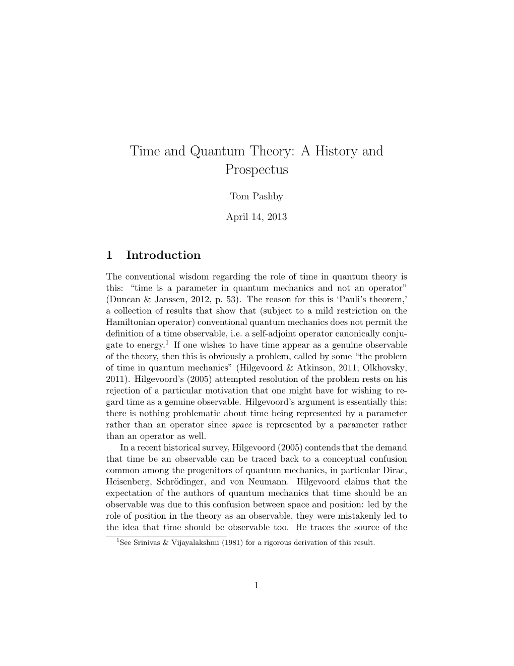 Time and Quantum Theory: a History and Prospectus