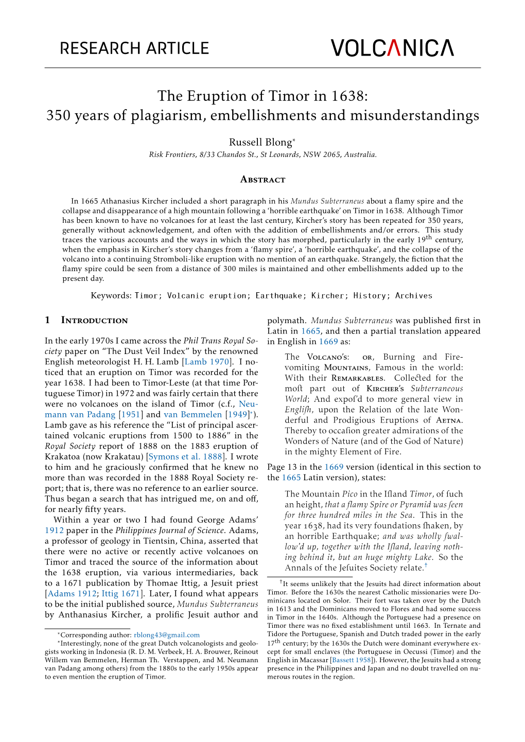 The Eruption of Timor in 1638: 350 Years of Plagiarism, Embellishments and Misunderstandings